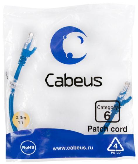 фото Кабель патч-корд U/UTP 6 кат. 0.3м Cabeus PC-UTP-RJ45-Cat.6-0.3m-BL в Краснодаре