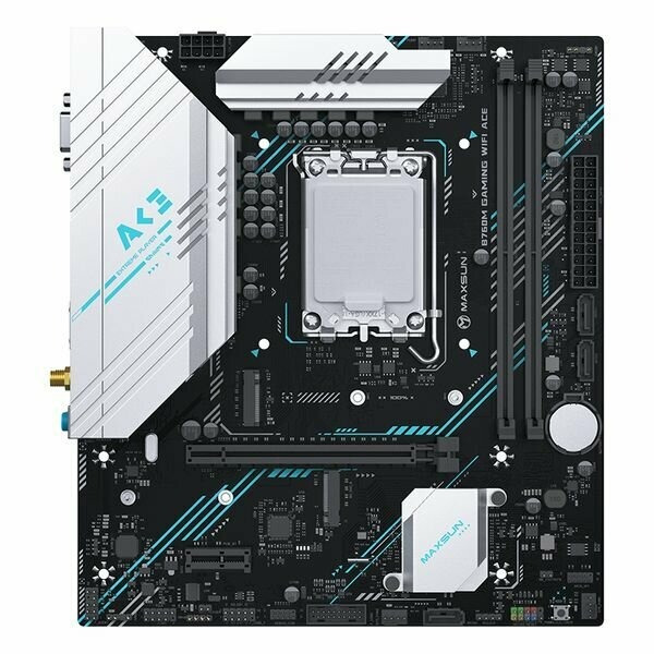 

Материнская плата mATX MAXSUN B760M Gaming WIFI ACE (LGA1700, B760, 2*DDR5 (4800), 3*SATA, 2*M.2, 4*USB 3.2, 2*USB 2.0, PCIe x16, VGA, HDMI), B760M Gaming WIFI ACE