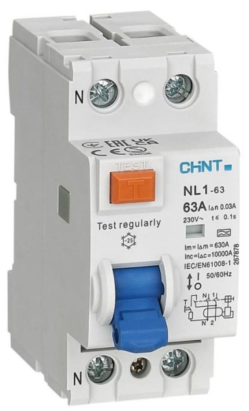 Изображение товара УЗО CHINT 200379 серии NL1 для защиты от утечек тока 63 мА 400 В