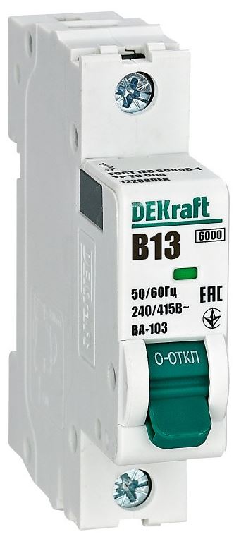 

Автоматический выключатель DEKraft 12208DEK 1Р 13А х-ка B ВА-103 6кА, 12208DEK