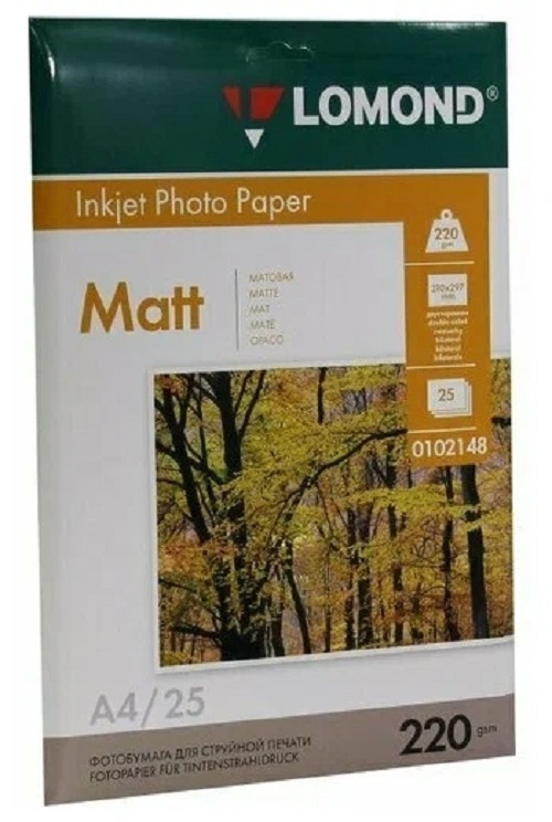 

Фотобумага Lomond 0102148 Двухсторонняя Матовая, 220 г/м2, A4, 25 листов., 0102148