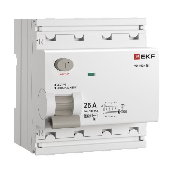 

УЗО EKF E1046MS25100 ВДТ ВД-100N (S) 4P 25А 100мА AC эл-мех 6кА PROXIMA, E1046MS25100