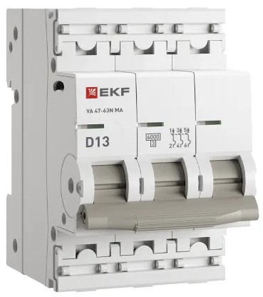 

Автоматический выключатель EKF M63MA6313D ВА 47-63N MA 3P 13А (D) 6кА без тепл. расцепит. PROXIMA, M63MA6313D
