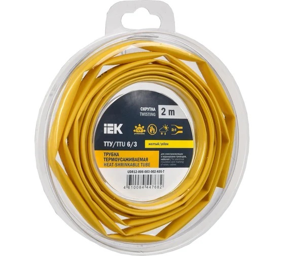 

Трубка термоусадочная IEK UDR12-006-003-002-K05-T ТТУ нг-LS 6/3 желтая (2м/упак), UDR12-006-003-002-K05-T