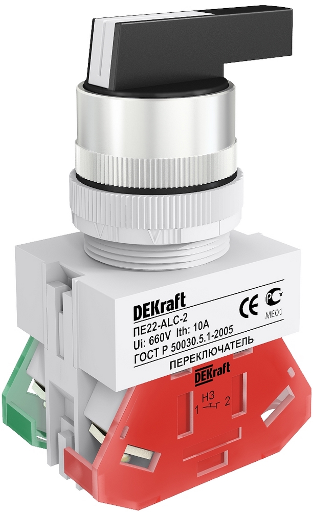 

Переключатель DEKraft 25147DEK 3 пол. прав. и лев. без фикс .I-O-II уд. руч. ALCRL-3 Φ22 мм ПЕ-22, 25147DEK