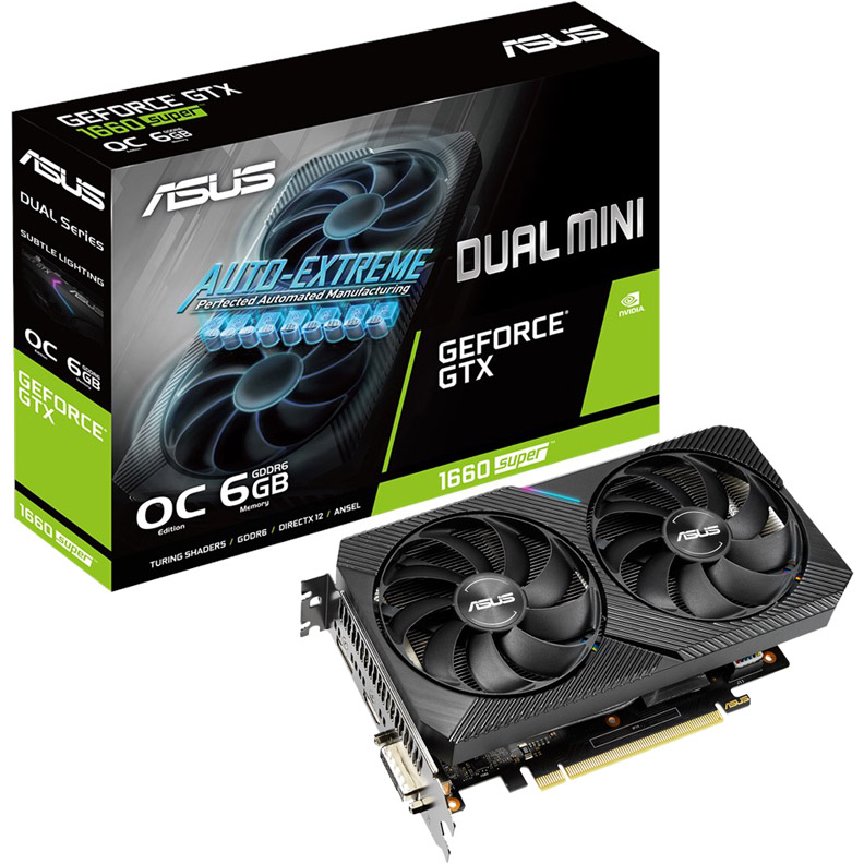 

Видеокарта PCI-E ASUS GeForce GTX 1660 Super MINI (DUAL-GTX1660S-6G-MINI) 6GB GDDR6 192bit 12nm 1530/14000MHz DVI-D/HDMI/DP RTL, GeForce GTX 1660 Super MINI (DUAL-GTX1660S-6G-MINI)