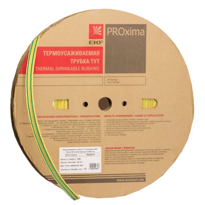 

Термоусаживаемая трубка EKF tut-6-yg ТУТ нг 6/3 жел-зел рулон, tut-6-yg