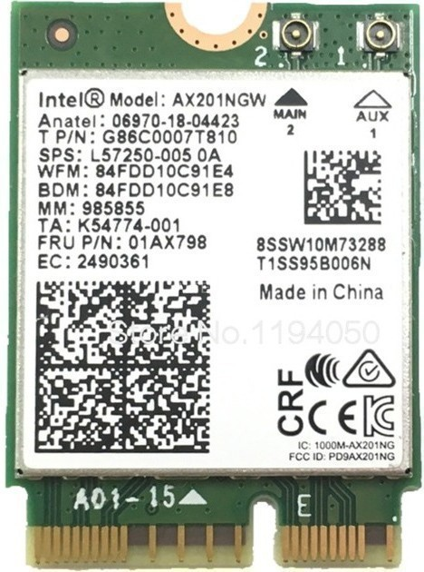

Сетевая карта Intel AX201.NGWG.NV Wi-Fi 6 AX201, 2230, 2x2 AX+BT, No vPro, AX201.NGWG.NV