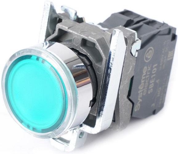 

Кнопка Systeme Electric SB4BW33B1 SB4 с подсветкой в сборе модульная 22мм зеленая металл 24ВDC 1НО, SB4BW33B1