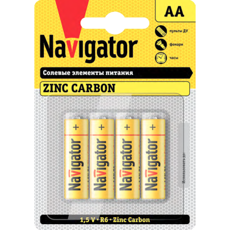 Изображение товара Батарейка Navigator R6 4 шт Солёная для пультов часов и фонарей