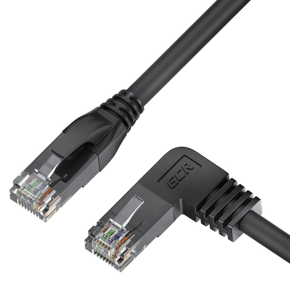 

Кабель патч-корд U/UTP 5e кат. 1м GCR GCR-53127 прямой, левый угол, литой, ethernet high speed, RJ45, T568B, черный, GCR-53127