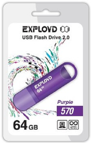 

Накопитель USB 2.0 64GB Exployd 570 пурпур, 570