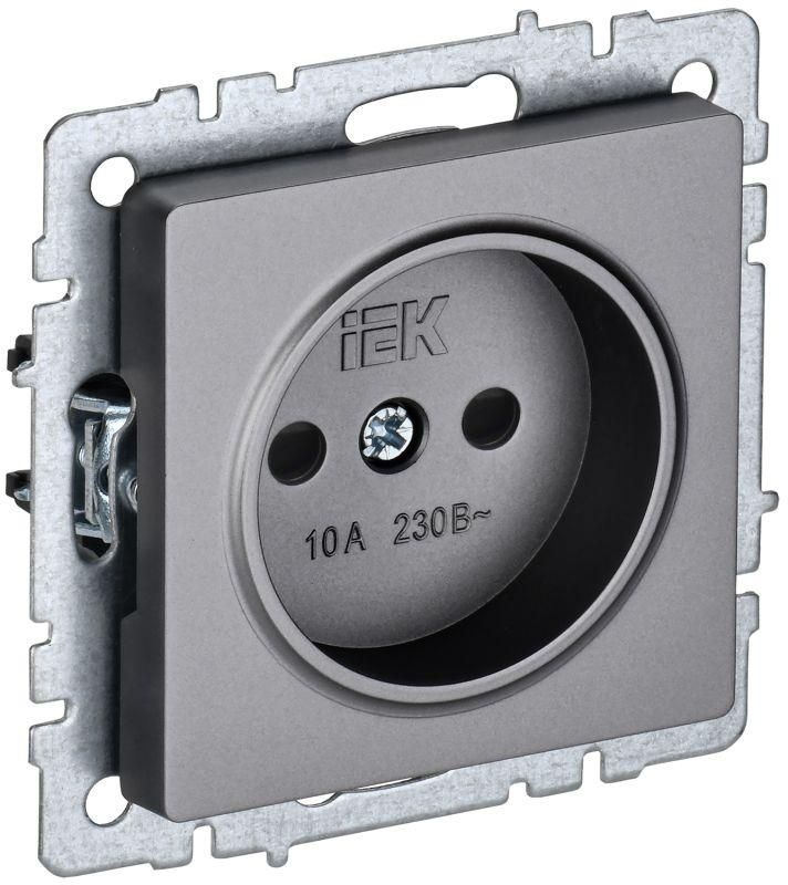 

Розетка без заземления IEK BR-R13-10-K46 BRITE с защитными шторками 10А РСш10-2-БрС Сталь, BR-R13-10-K46