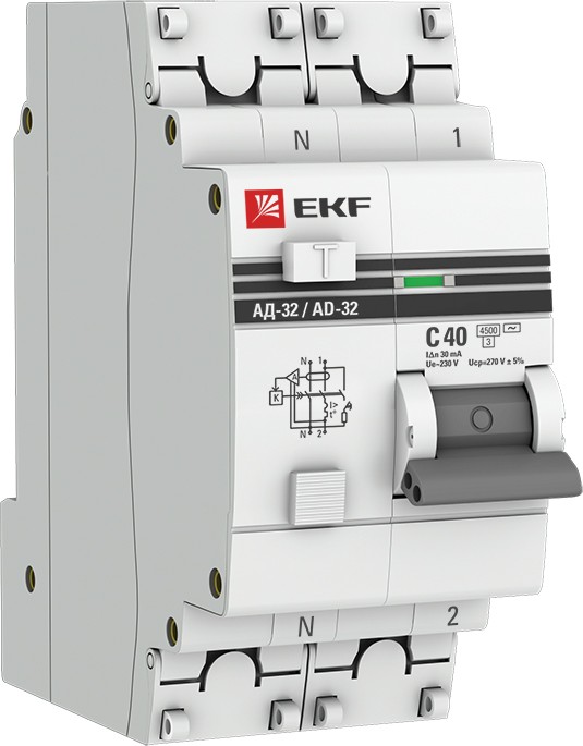 

Автомат дифференциальный EKF DA32-40-30-pro 1п+N 2мод. C 40А 30мА тип AC 3кА АД-32 PROxima, DA32-40-30-pro