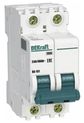 

Автоматический выключатель DEKraft 11110DEK ВА-101 2Р 2А (D) 4,5кА, 11110DEK