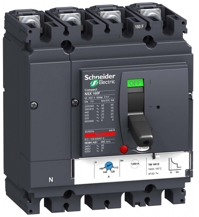 

Автоматический выключатель Schneider Electric LV430860 Compact NSX силовой 4P Iu=160А диапазон уставки тока расцепления: 112А 50кА IP30, LV430860