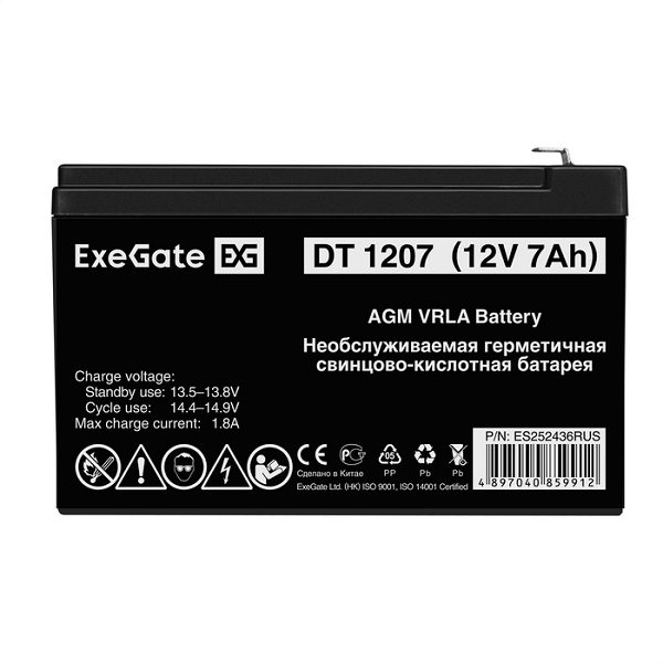 

Батарея Exegate DT 1207 ES252436RUS 12В 7Ач, клеммы F1, DT 1207