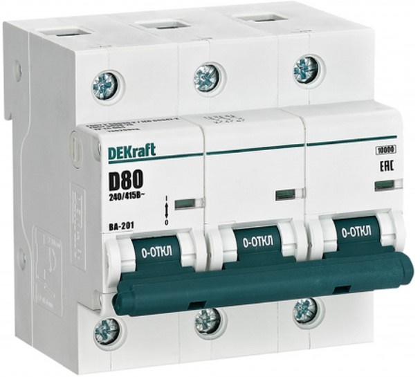 

Автоматический выключатель DEKraft 13020DEK 3Р 80А х-ка D ВА-201 10кА, 13020DEK