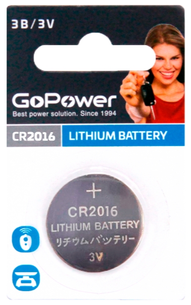 

Батарейка GoPower CR2016 00-00023781 BL1 Lithium 3V, CR2016