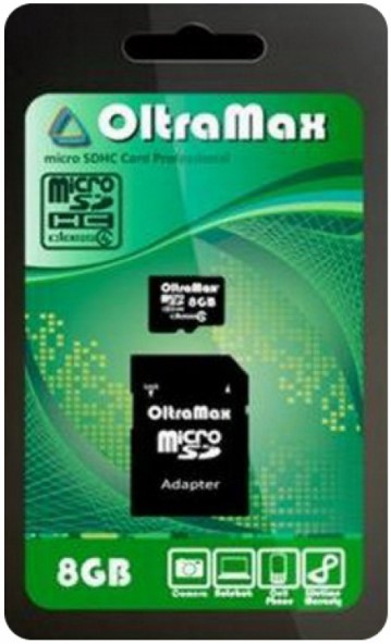 

Карта памяти 8GB OltraMax OM008GCSDHC4-AD CLASS 4, SD адаптер, OM008GCSDHC4-AD