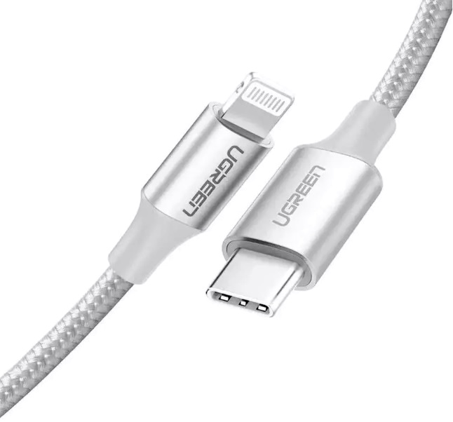 

Кабель UGREEN US304 70524 USB-C / Lightning M/M, 1,5м. серебристый, US304