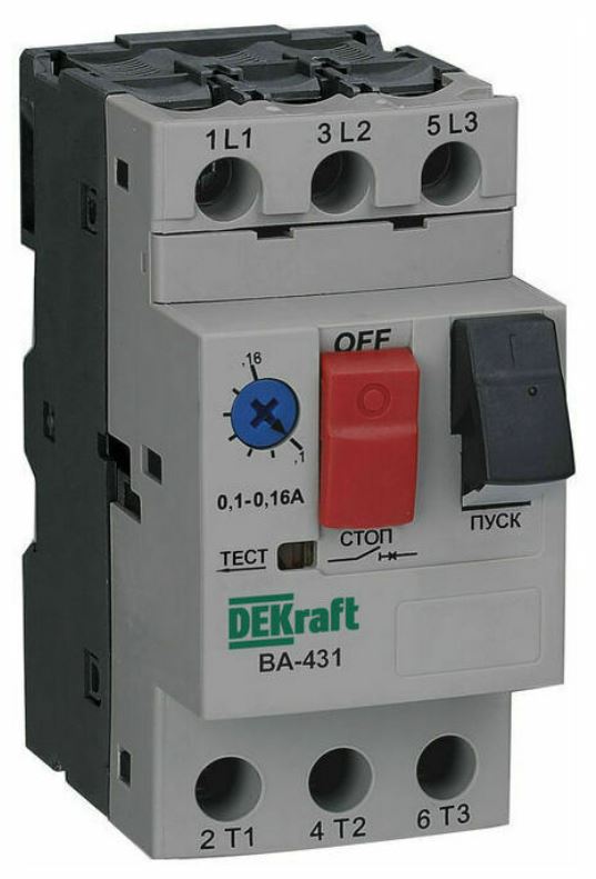

Автоматический выключатель DEKraft 21225DEK защиты двигателя 3P 1,0-1,6A 100кА ВА-431, 21225DEK