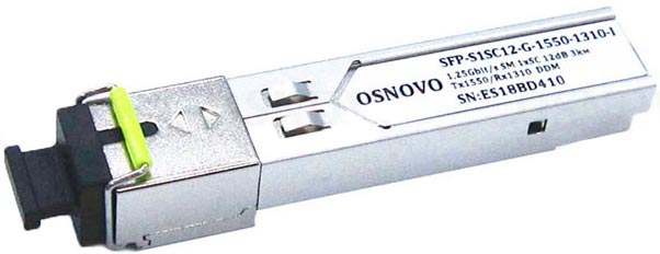 

Модуль SFP OSNOVO SFP-S1SC12-G-1550-1310-I до 1.25 Гбит/c, SC/12дБ/расстояние передачи до 3км/Tx 1550/Rx 1310/поддержка DDM, SFP-S1SC12-G-1550-1310-I