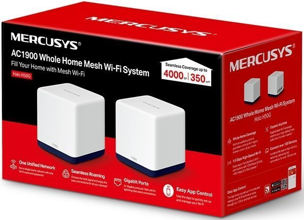 

Роутер Mercusys Halo H50G AC1900, до 1300 Мбит/с на 5 ГГц, до 600 Мбит/с на 2,4 ГГц, Halo H50G