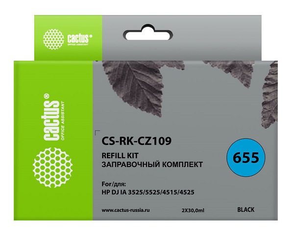 

Заправочный комплект Cactus CS-RK-CZ109 черный (2x30мл) HP DJ IA 3525/5525/4515/4525, CS-RK-CZ109