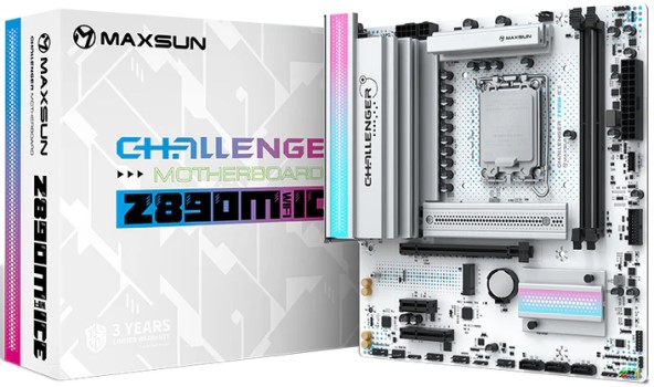 

Материнская плата mATX MAXSUN MS-Challenger Z890M WIFI ICE (LGA1851, Z890, 2*DDR5, 3*SATA, 2*M.2, WiFi, BT, USB 3.2, USB 2.0, USB Type-C, PCIe, HDMI,, MS-Challenger Z890M WIFI ICE
