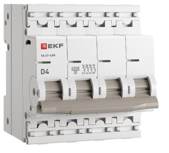

Автоматический выключатель EKF M634404D 4P 4А (D) 4,5kA ВА 47-63N PROxima, M634404D