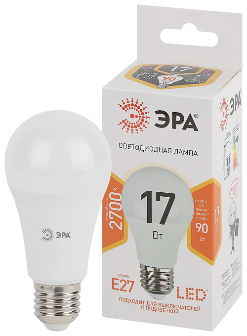 

Лампа светодиодная ЭРА Б0031699 LED A60-17W-827-E27 (диод, груша, 17Вт, тепл, E27), Б0031699