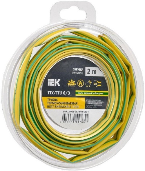 

Трубка термоусадочная IEK UDR12-006-003-002-K52-T ТТУ нг-LS 6/3 жел-зел. (2м/упак), UDR12-006-003-002-K52-T