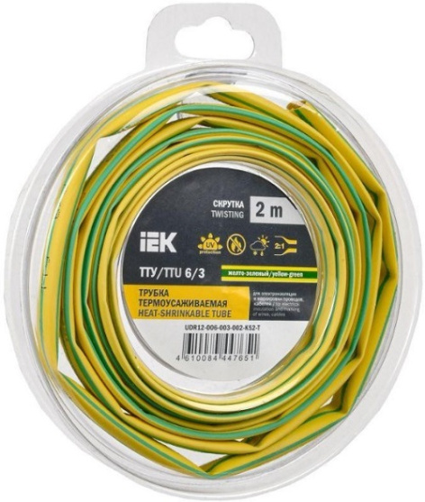 Изображение товара Трубка термоусадочная IEK UDR12-006-003-002-K52-T желто-зеленая