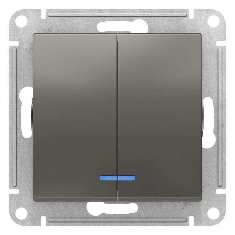 

Выключатель Schneider Electric ATN000953 AtlasDesign, 2-клавишный, с подсветкой, сх.5а, 10АХ, механизм, сталь, ATN000953