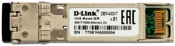 

Трансивер D-link 433XT/A1A SFP+ с 1 портом 10GBase-ER для одномодового оптического кабеля (до 40 км), 433XT/A1A