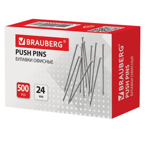 

Булавки офисные BRAUBERG 220562 24 мм, 500 шт, в картонной коробке, 220562