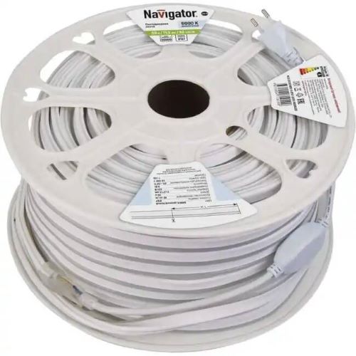 

Лента светодиодная Navigator NLS-2835СW92-9-IP67-220V-NEONLED 92LED/м, 9Вт, 220В, нарез. кр. 1000мм, дневной белый 6000К, IP67, 20м. в ролле (71929), NLS-2835СW92-9-IP67-220V-NEONLED