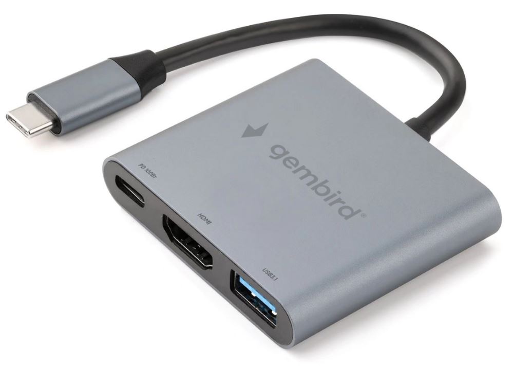 

Док-станция Gembird UHB-D2 Type-C 3в1: USB3.1, PD100W, HDMI, кабель 15см, алюминий, UHB-D2