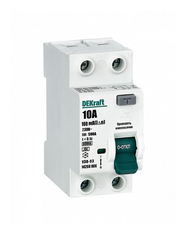

УЗО DEKraft 14268DEK 2P 10А 100мА тип A 6кА, 14268DEK