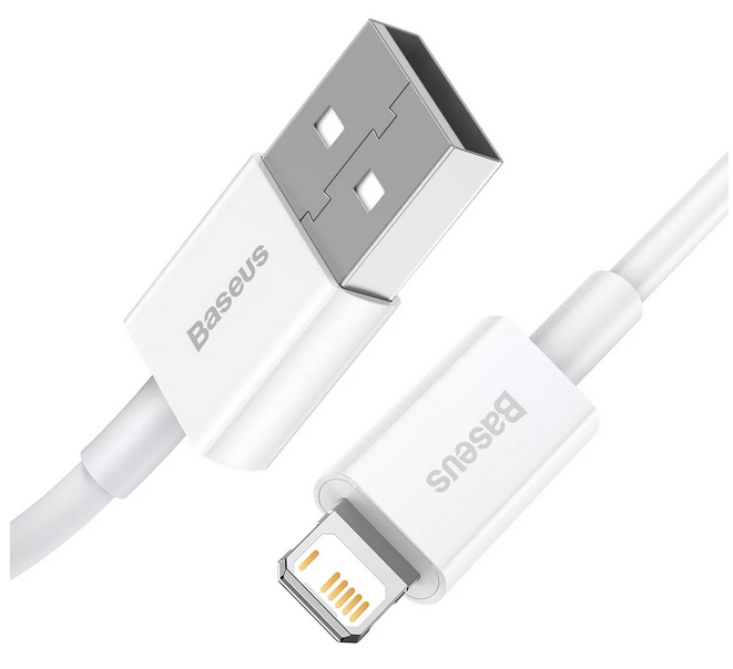 

Кабель интерфейсный Baseus CALYS-B02 USB Type A - Lightning 2.4A силиконовый 1.5m white, CALYS-B02