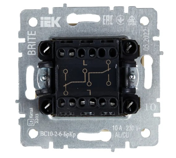 

Выключатель IEK BR-V22-0-10-K10 проходной 2-кл. СП BRITE ВС10-2-6-БрКр 10А бежевый, BR-V22-0-10-K10