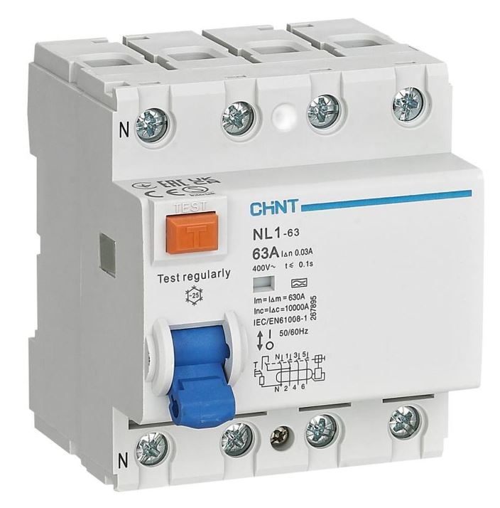 

УЗО CHINT 200231 NL1-63 4P 63А 300мА 6кА тип AC (DB) (R), 200231