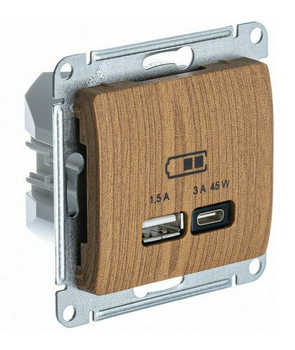 

Розетка USB Systeme Electric GSL000529 Glossa А + тип-С 45Вт высокоскор.заряд. QC, PD, механизм, Дерево Дуб, GSL000529
