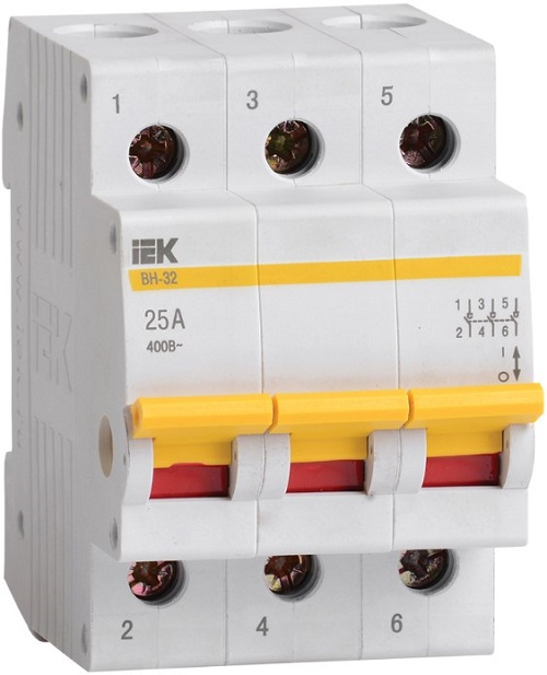 

Выключатель нагрузки IEK MNV10-3-025 (мини-рубильник) ВН-32 3P 25А, MNV10-3-025