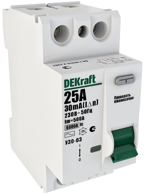 

УЗО DEKraft 14051DEK 2P 25А 10мА AC 6кА, 14051DEK