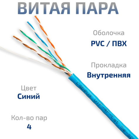 фото Кабель витая пара U/UTP 5e кат. 4 пары Cabeus UTP-4P-Cat.5e-SOLID-BL-25 в Челябинске