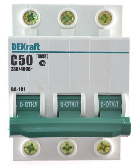 

Автоматический выключатель DEKraft 11083DEK 3Р 50А х-ка C ВА-101 4,5кА, 11083DEK