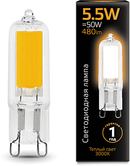 

Лампа светодиодная Gauss 107809105 LED G9 AC220-240V 5.5W 480lm 3000K Glass, 107809105