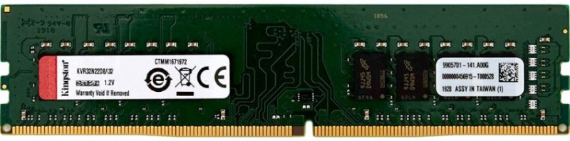 

Модуль памяти DDR4 32GB Kingston KVR32N22D8/32 PC4-25600 3200MHz CL22 1.2V 2R 16Gbit, KVR32N22D8/32